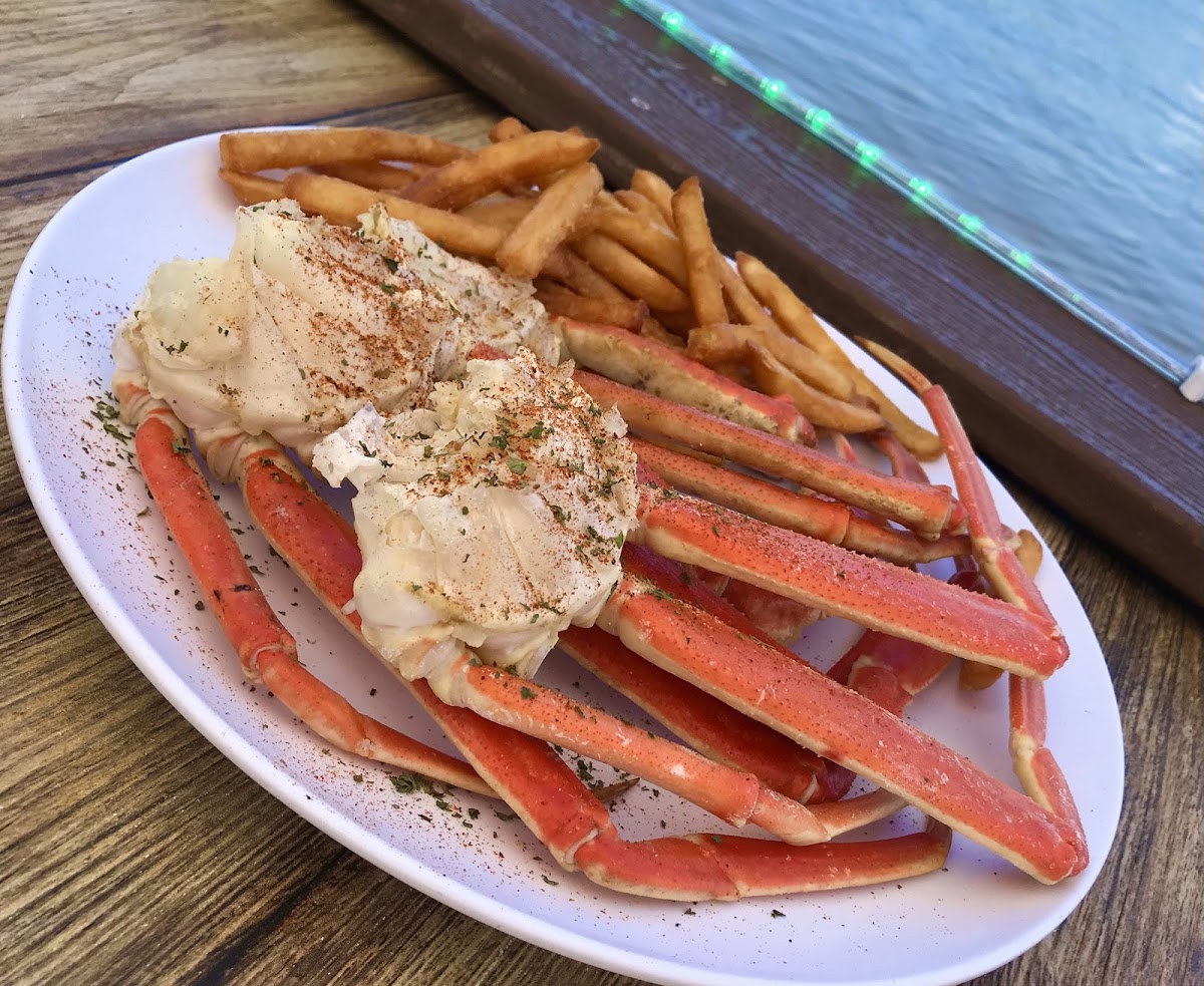Crab legs and fries served at Whiskey River