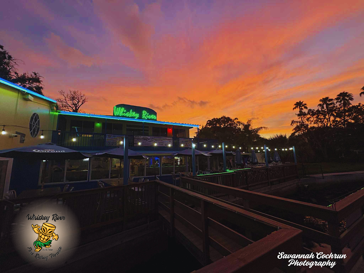 Whiskey River exterior at sunset, photographed by Savannah Cochrun Photography
